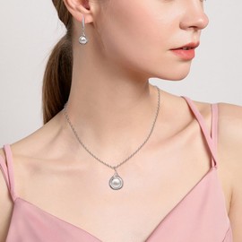 AILUOR Pearl Jewelry Set for Women, Faux Freshwater Single Pearl Necklace and Earring Set with 18 Inch Silver Chain Dainty Wedding Jewelry for Brides Mom Mother's Day Birthday Gifts (Style 8)