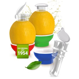 Patent-Safti Juicer I The Original Juice Pourer for Lemons, Orange etc. 3 pcs Yellow Easier than any juicer I BPA free, 3 x yellow.