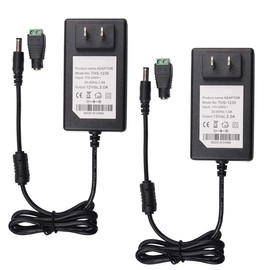 Quentacy 12V 3A Power Supply Adapter AC/DC Converter 110V 240V to 12V Transformer 36W 5.5x2.1mm DC Female Barrel Connector for LED Strip Lights CCTV Camera DVR NVR Audio/Video Wall Plug 2Pack (12V 3A)