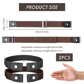 Yenblow 2 Pack Adjustable No-Buckle Elastic Belt for Women & Men, Innovative Invisible Flat Belt with Premium Leather Trim for Jeans Pants Dresses, Comfort Stretch Waistband 31"-39" (Black & Brown)