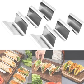Pack of 2 Taco Holder Stands, Stainless Steel, 25 x 10 cm Taco Holder, Wide Taco Stand with Handles, Dishwasher Safe Taco Holder, Foldable Tortilla Holder in Wave Shape for Tacos, Sandwiches, Sausages