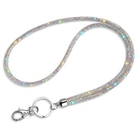 Artscope ID Card Holder Lanyard, 34.8'' All Around Bling Crystal Neck Strap Lanyard Women's Chain ID Badge Holder Necklace (AB Color)