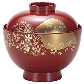 Setmono Hompo Vermilion Kyoto Style Suction Bowl, Mountain Cherry Blossoms, 4.3 x 4.3 inches (11 x 11 cm)