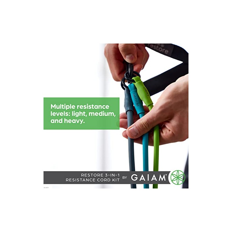 Gaiam 3-in-1 Resistance Band Kit with Comfort-Grip Handles and Interchangeable