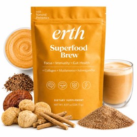 Earth Superfood Brew coffee - with Collagen & Mushroom & Ashwagandha - Adaptogenic Coffee Blend for Focus & Energy - Instant Superfood Coffee - 8.07oz (228.75g)