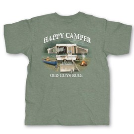 Old Guys Rule Men's Graphic T-Shirt, Happy Camper - Gift for Dad, Grandpa, Husband, Fathers Day, Birthday, Holiday - Funny Novelty Tee for Camping, Fishing, Outdoors (Military Heather Green, 3X-Large)
