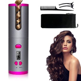 Automatic Curling Iron, Hann Cordless Hair Curler with LCD Display Adjustable Temperature & Timer, Portable Rechargeable Rotating Ceramic Barrel Curling Wand Fast Heating for Hair Styling