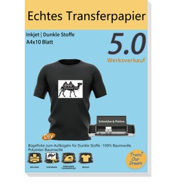 TransOurDream Real Inkjet Transfer Film (White Foil), Iron-On Film for Dark Textiles, T-Shirts, A4 x 10 Sheets, T-Shirt Paper for Dark Fabrics, Printable Transfer Paper (3-5.0-10)