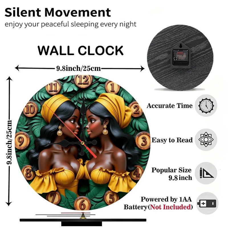 25x25cm Wood Wall Clock with Elegant Script or Calligraphic Number