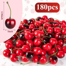 180Pcs Fake Mini Cherries, Artificial Faux Cherries Red and Red Black Cherry Decor, Fake Fruit Decor Simulation Cherry Model for Party Fruit Bowl Home Kitchen Photography Props