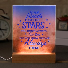 Silipull Friendship Gifts for Christmas Women Friends Night Light for Best Friend Women BFF Bestie Birthday Holiday, Soft Warm White Colors LED Wooden Base Table Lamp for Home Decorations