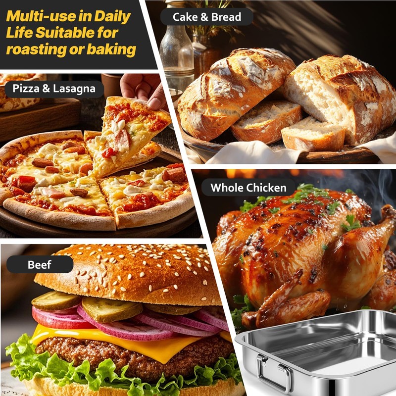 15.5" Stainless Steel Roasting Pans with Handles, Baking Pan for