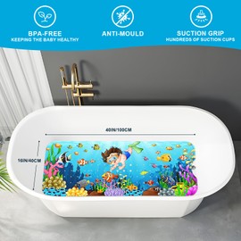 XIYUNTE Baby Bath Mat for Tub Non Slip Kids Bath Mat - 40''x16'' Extra Long Cartoon Bathtub Mat Non Slip Kids Shower Mat Eco-Friendly Toddler Bath Mats with Suction Cups, Machine Washable