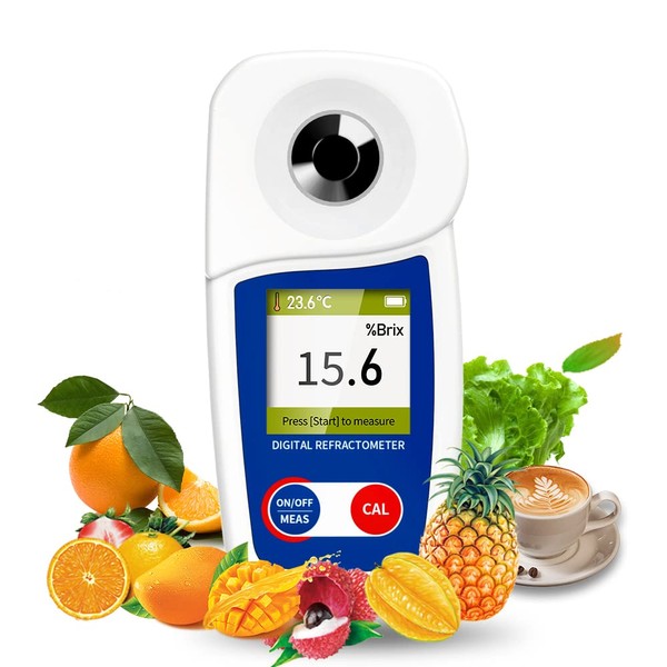 Digital Brix Refractometer Flagfront brix Meter Refractometer Automatic Temperature Compensation Brix Refractometer Range 0-55%，±0.1% Precision for Fruit Juice Coffee