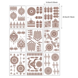 Brown Red Temporary Tattoos for Woman Girls, Mandala Flower Tattoo Stickers, Indian Lace Tattoo, Hand Arm Body Art, Waterproof Fake Temporary Tattoos Stickers, Eid Al-Fitr Wedding
