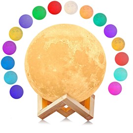 Uten Mond Lampe LED mit Fernbedienung Farbige Dekoleuchte 3D Mond Kunst Mondlicht tragbares Nachtlicht mit Nachtlicht Touch Sensor Tischlampe dimmbar (Einstellbare 16 Farbe) Geschenkideen