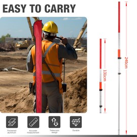 MOETER Laser Grade Rod - 2.4M Aluminum Grade Stick for Rotary Laser Level with Twist Lock, Bubble Level & Carry Bag