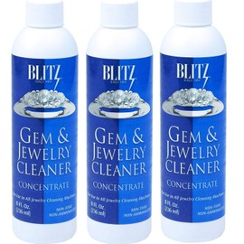 Blitz Gem & Jewelry Cleaner Liquid Concentrate for Gold, Silver, Platinum Jewelry Polishes Non-Porous, Precious & Semi-Precious Stones Non-Toxic, Non-Abrasive, Planet Friendly Made in USA 8oz