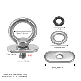 TINGZHIGO 4 Pcs Track Mount Tie Down Eyelets, Hold Your Bungee Cord or Ropes Rowing Inflatable, 316 Stainless Steel，Kayak Track Accessories(No Track Included)