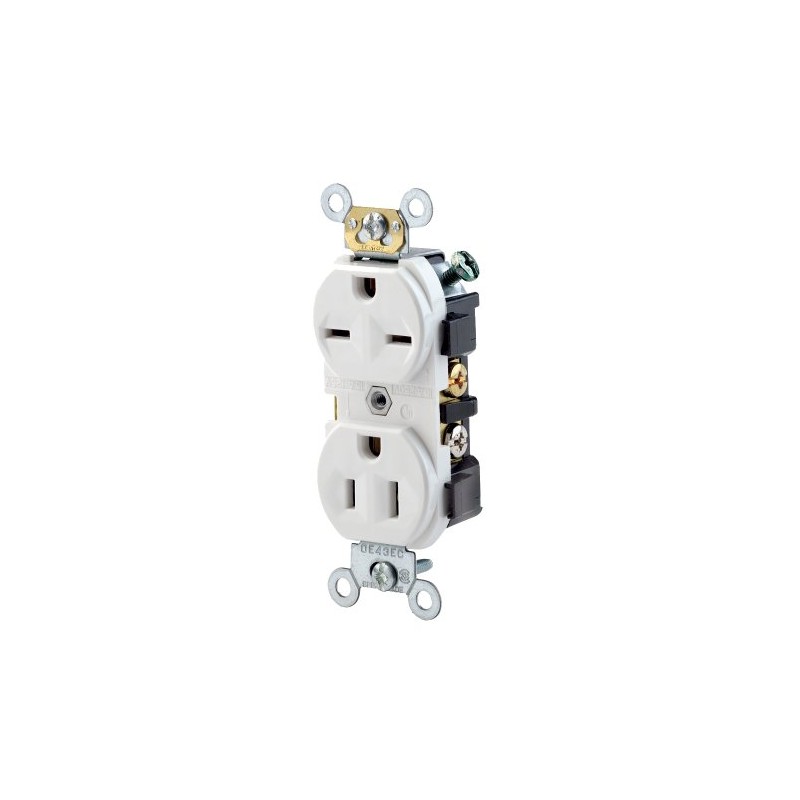 Leviton 15 Amp, 125/250 Volt, Narrow Body Duplex Receptacle, Straight