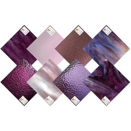 Wissmach 8 Sheet Mixed Color Variety, Purple, Stained and Mosaic Glass Pack
