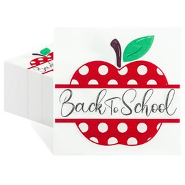 Kangomelon 80 Pack Back to School Paper Napkins, 6.5 x 6.5 Inch Red Apple Disposable Napkins for First Day of School Teacher Appreciation Week Party Supplies Dinner Table Decoration
