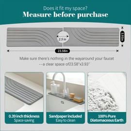 Kitchen Faucet Splash Guard, Diatomite Stone Drying Mat for Kitchen Counter,Faucet Absorbent Mat for Bathroom Counter(Dark Grey,23.58" x 3.93") (23.58" x 3.93")