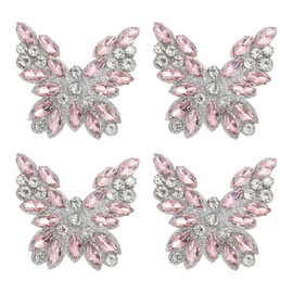 sourcing map 4Pcs Rhinestone Butterfly Patches, Iron-on Beaded Appliques, Bling Clothing Repair Decoration Patches for Hats Shoe Bags DIY Accessories, Pink