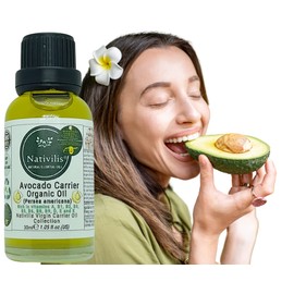 Nativilis Organic Avocado Carrier Oil (Persea Americana) Hair, Face & Skin - Natural Cold Pressed - Rich in Vitamins A, B1, B2, B3, B5, B6, B8, B9, D, E and K - Moisturises Dry Skin - Copaiba