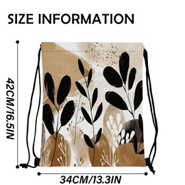 Deokke Drawstring Backpack Draw String Bag Waterproof for Sports Gym Beach Travel Cute Aesthetic Sackpack Men Women (13"×17")-Brown Leaf