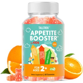 TallTrek Appetite Booster Gummies for Kids - Toddler Appetite Stimulant for Growth Digestion with Vitamins B1 B6 B12 Zinc L-Lysine - Orange Flavor Sugar Free Vegan