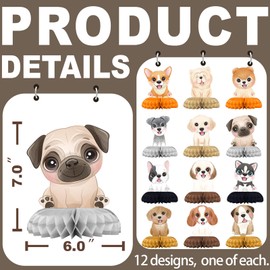 Puppy Pawty Birthday Decorations, 12pcs Cartoon Dog Honeycomb Centerpieces for Puppy Themed Kids Birthday Party Table Decor and Dog Party Supplies