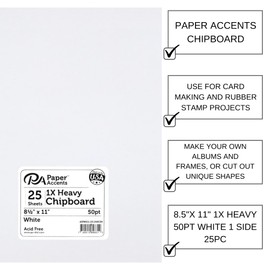 Accent Design Paper Accents Chipboard 8.5"x11" 1X Heavy 50pt White 1 Side 25pc – Durable Book Board for DIY Projects, Book Binding Board, White Chipboard Sheets for Crafts