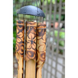 Cohasset Gifts 166 Cohasset Simple Bamboo Wind Chime, Small, Burnt in Wood Flower Design