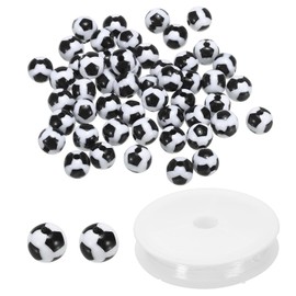 PATIKIL 12mm Acrylic Football Beads Bulk, 50 Pack Sports Ball Beads Round Sports Spacer Beads with 4.4 Yard Elastic Rope for DIY Crafts Bracelet Necklace Making, Black White