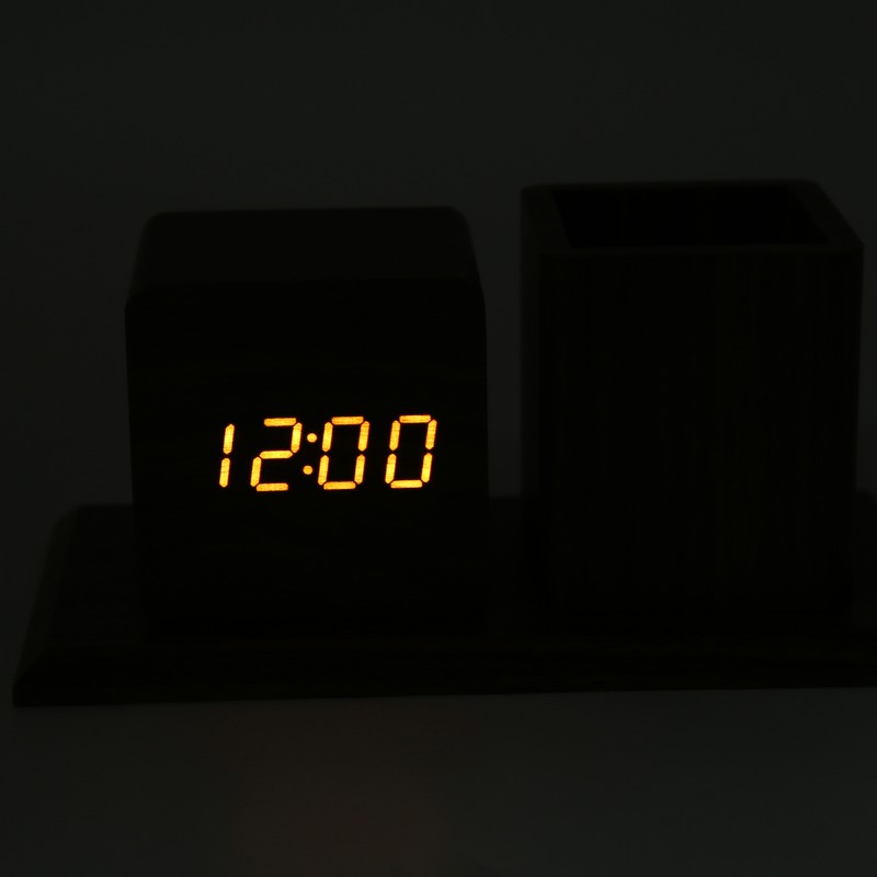 Pen Holder Clock Temperature Calendar Display 3 Level Brightness Adjustment