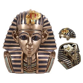 Ebros 5.5" Tall Ancient Egypt King Tut Pharaoh Bust With Royal Nemes Decorative Keepsake Box Statue Jewelry Utility Trinket Stash Container Figurine
