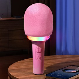 yoerm Wireless Karaoke Microphone Built-in Speaker, Connecting Cell Phones or TVs, No Need External Speakers, Anytime - Anywhere Sing (Pink)