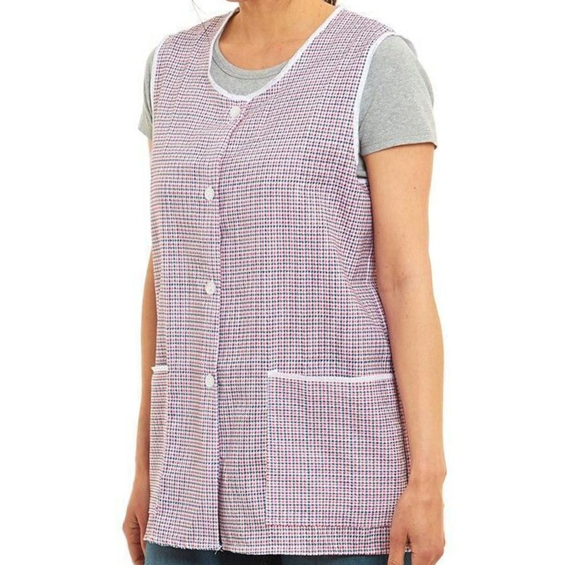 Ladies Dogtooth Buttons Through Design Piping Tabard Apron Overalls Front