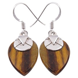 SilverStarJewel 925 Solid Sterling Silver 13 x 18 mm Tiger's Eye Earrings 1.4"