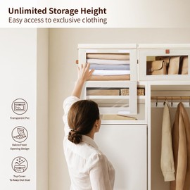 Homsorout Large Closet Storage Bins - Collapsible Clothing Organizer with Handles & Window, Decorative Bin with Lids, Linen Closet Organizers for Living Room, Dorm, 8 Pack, Beige