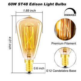 Vintage Edison Light Bulbs, E12 Candelabra Light Bulbs, 60W Dimmable Incandescent Bulb, 110-130v, Amber Warm,ST48 Squirrel Cage Filament Edison Bulb,Light Fixtures Decorative 6-Pack