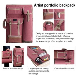 TRANSON Art Portfolio Case Artist Backpack Canvas Bag Large 26” x 19.5” Brownish Red