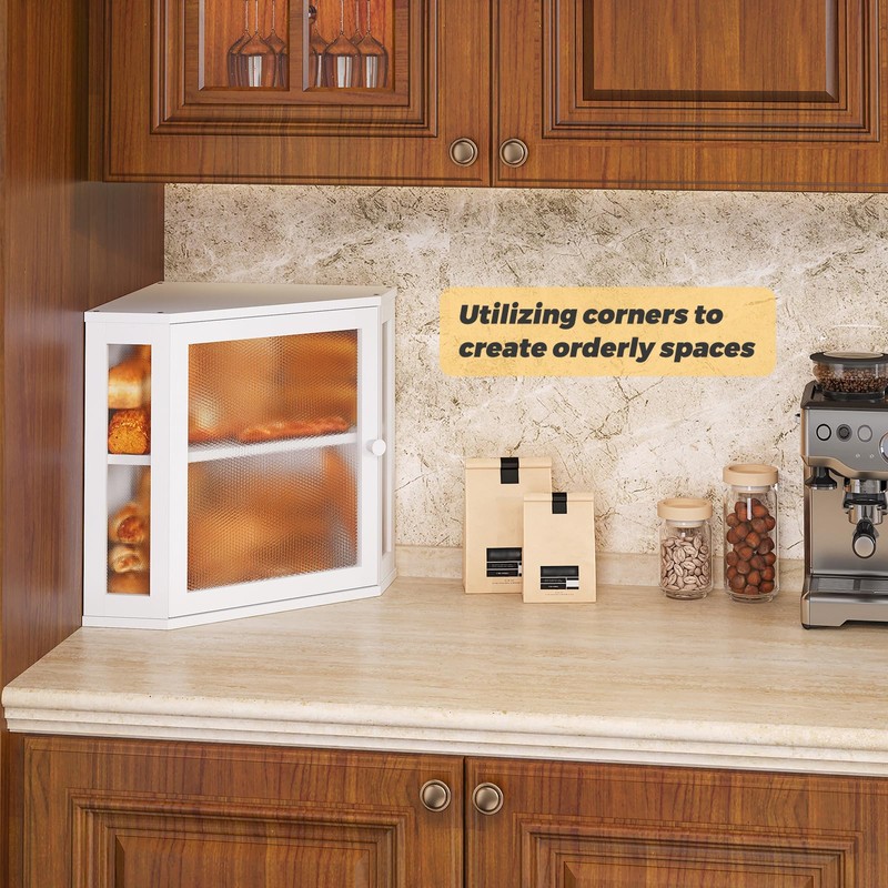 Furshus Corner Bread Box for Kitchen Countertop,Bread Storage for Homemade