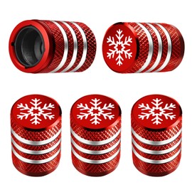 DECURCAR Tire Valve Stem Cap Cover - (5 Pack) Tire Air Caps Metal with Plastic Liner Corrosion Resistant Leak-Proof Snow Snowflake for Car Motorcycle Bike Red