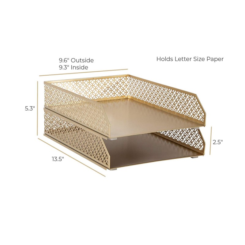 BLU MONACO Gold File Organizer – Stackable Paper Tray Set