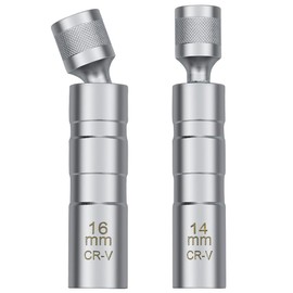 2Pcs Thin Wall Spark Plug Socke, 3/8 inch 12-Point Universal Joint Magnetic Swivel Spark Plug Socket Set, 14mm & 16mm Spark Plug Removal Tool for Motorcycle Spark Plugs and Small Car Engines