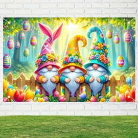 BlissYard Happy Easter Banner 71x43 Inch Easter Photo Backdrop Banner Cute Dwarf Outdoor Decoration Big Banner Easter Colorful Eggs Party Backdrop Banner Spring Party Decorations