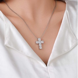 FFTByou Dainty Cross Necklace with Cubic Zircon for Women（White Zircon）