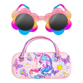 PinkSheep Sunglasses for Girls, Baby Kids Polarized Sunglass with Case, Sun Flower Glasses UV400 Protection Plastic Frame